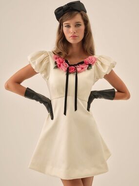 $298 For Love & Lemons “Rosalie” Mini Dress in Cream Satin #2 Sz Medium